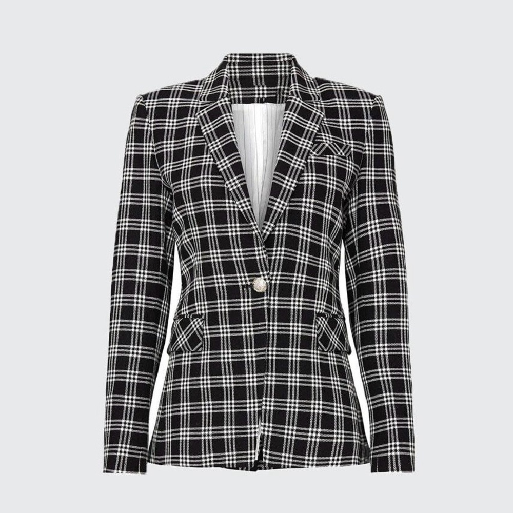 $650 Veronica Beard Lyda Black White Plaid Checker Dickey Blazer Jacket Size 10